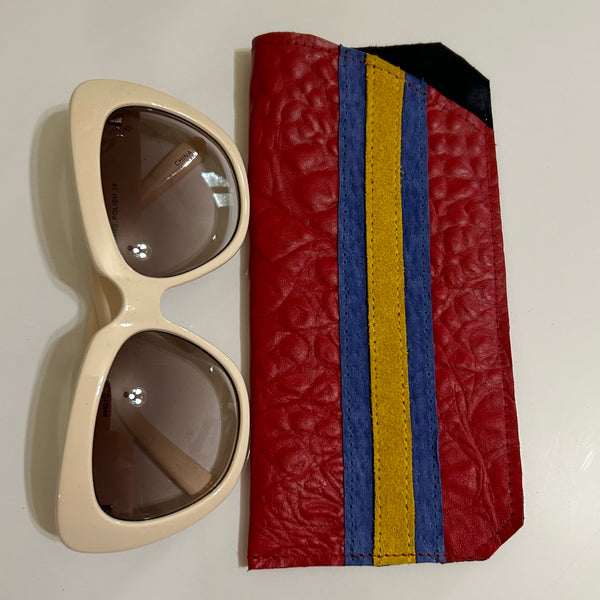 Large Red Leather Eyewear Pouch
