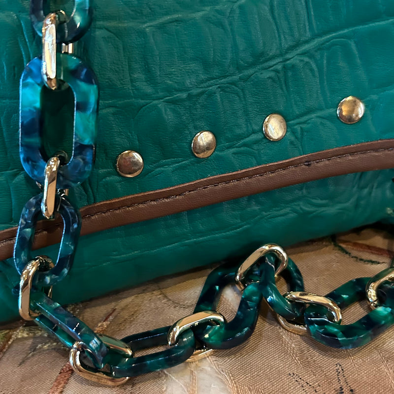 Bag Chain Handle in Green/Black/Gold Links