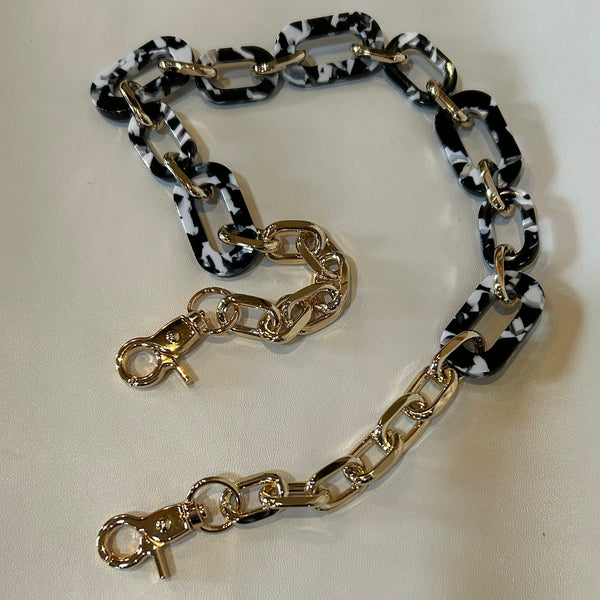 Bag Chain Handle in Black/White/Gold Links