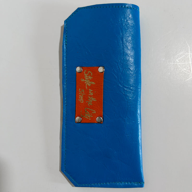 Small Blue Leather Eyewear Pouch