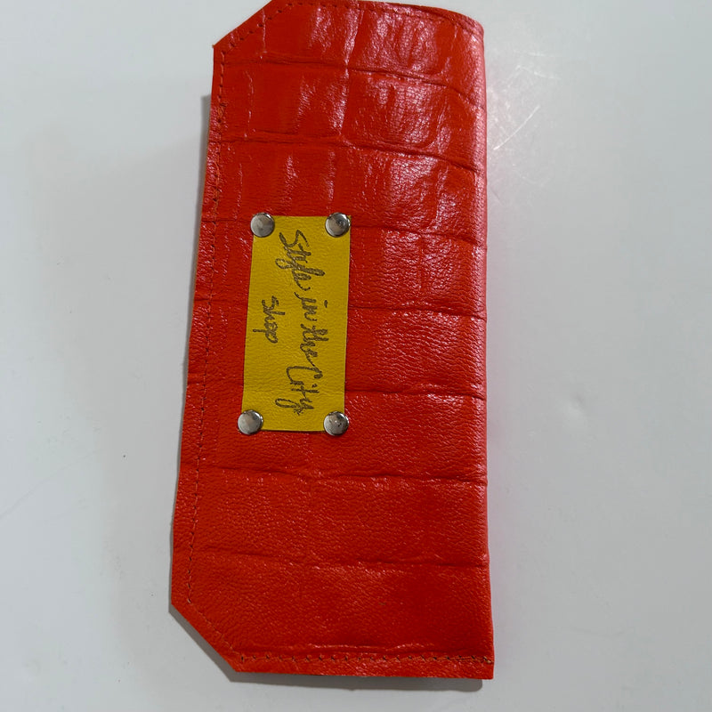 Small Orange Leather Eyewear Pouch