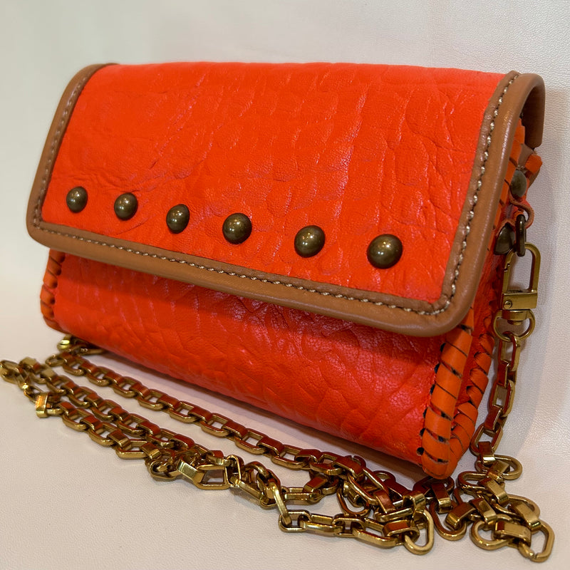 Orange croc leather mini bag with side view 