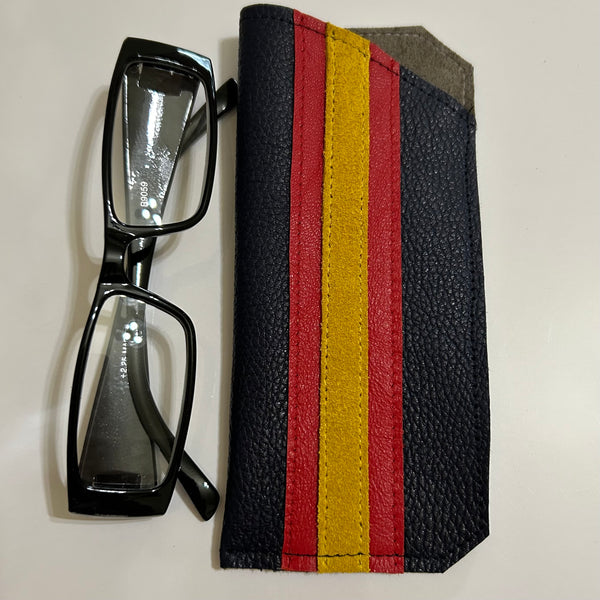 Small Navy Leather Eyewear Pouch