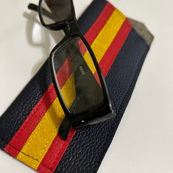 Small Navy Leather Eyewear Pouch