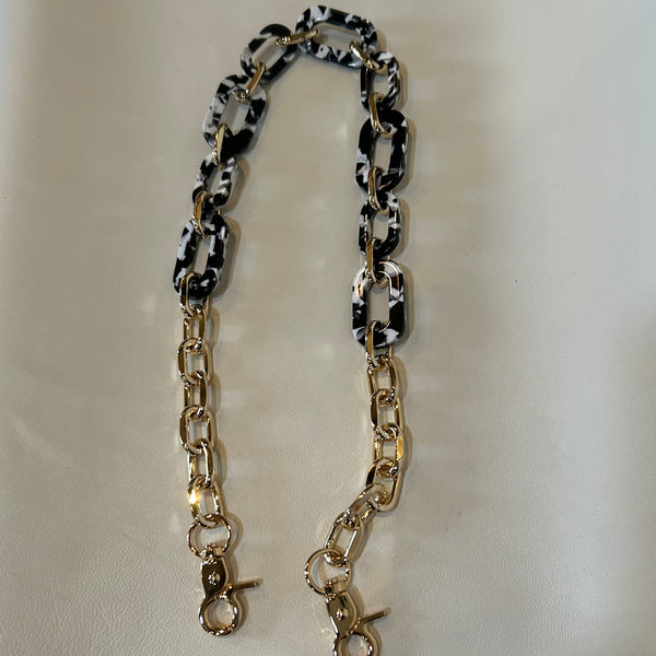 Bag Chain Handle in Black/White/Gold Links
