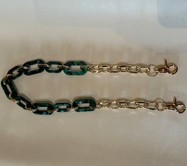 Bag Chain Handle in Green/Black/Gold Links