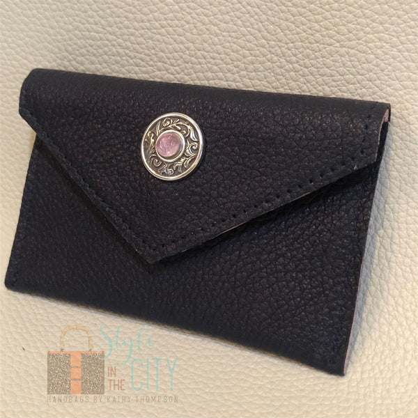 Navy & Pink Leather Card Case
