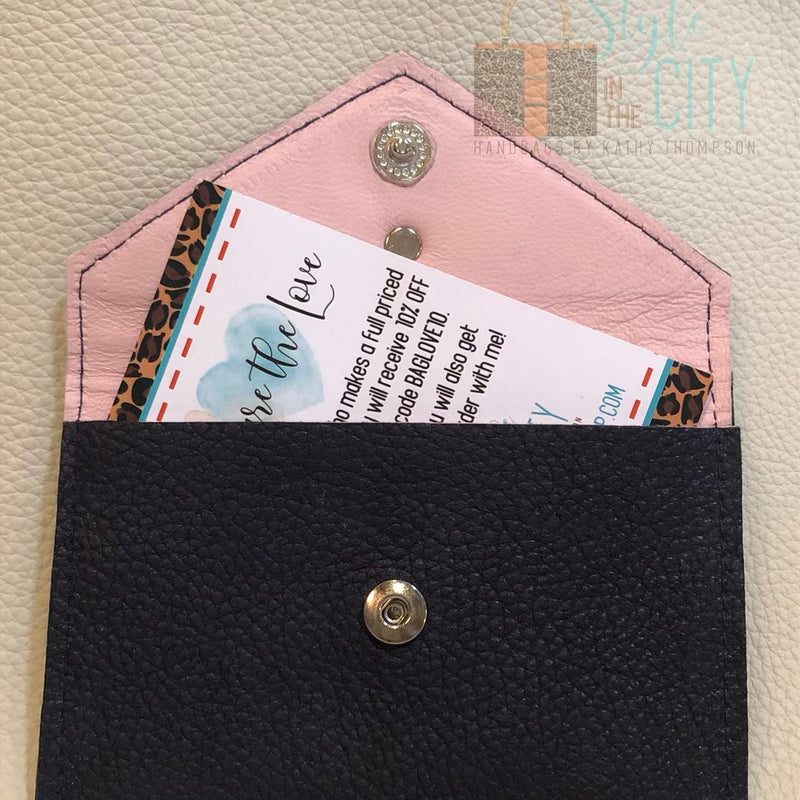 Navy & Pink Leather Card Case