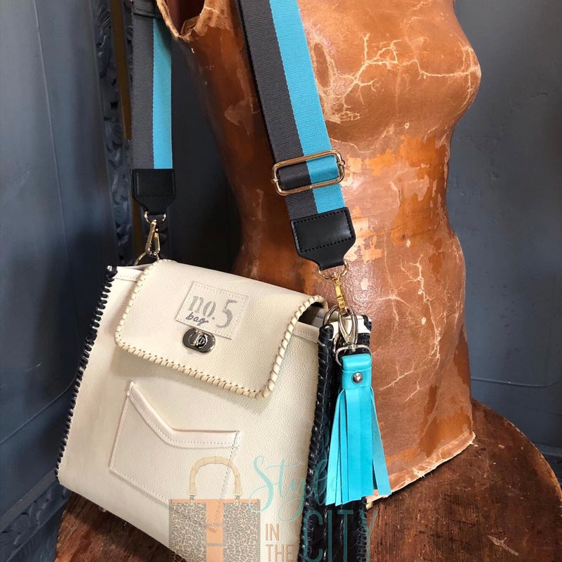Gray + Turquoise Stripe Bag Strap