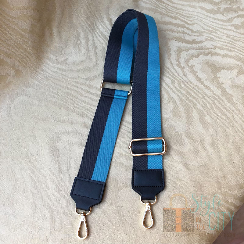 Gray + Turquoise Stripe Bag Strap
