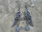 earrings-cross earrings,St Benedict medal earrings,silver wing earrings,religious medallion earrings,gypsy earrings, bohemian earrings,rancher's daughter earrings