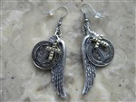earrings-rancher's daughter earrings,silver wing earrings,St Benedict earrings,cross earrings,bohemian earrings,gypsy earrings,religious medallion earrings