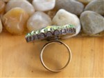 ring-sugar skull ring,crystal ring,sugar skull image ring,image ring,rancher's daughter ring,yellow sugar skull ring with lime crystals,day of the dead ring