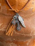 necklace-rancher's daughter leather necklace,cross necklace,wing necklace,wing charm necklace,leather tassel necklace
