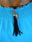 necklace-rancher's daughter necklace,leather necklace,leather jewelry,black leather cord necklace,black and silver necklace,guadalupe necklace,crown necklace,tassel necklace