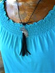 necklace-rancher's daughter necklace,leather necklace,leather jewelry,black leather cord necklace,black and silver necklace,guadalupe necklace,crown necklace,tassel necklace
