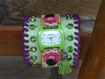 Watch-leather cuff watch, lime cuff watch,lime purple orange cuff watch,cowgirl watch,cowgirl cuff watch,gypsy cowgirl cuff watch,boho cuff watch,boho watch,bohemian watch,bohemian cuff watch,gypsy cuff watch,bronco billie cuff watch,carmelita tejas watches