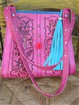 handbag-carmelita tejas tooled leather handbag,fuchsia leather handbag,fuchsia tooled leather purse,pink tooled leather,pink tooled leather and crystal purse,bling leather purse,bling pink purse,boho style tooled purse,cowgirl tooled leather purse,gypsy cowgirl tooled leather crystal purse,western tooled leather purse,bling purse,pink and turquoise  leather purse,carmelita tejas embellished purse,embellished purse