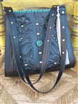 handbag-carmelita tejas tooled handbag,black tooled purse,black tooled leather handbag,embellished black tooled purse,black and turquoise handbag,black leather purse with silver studs,cowgirl tooled purse,gypsy cowgirl tooled leather purse,boho tooled leather purse,western tooled leather handbag,carmelita tejas embellished handbag in black