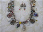 necklace set-relic necklace,religious necklace,charm necklace,guadalupe necklace,saints necklace,cross necklace,milagro necklace,little miracles necklace,little miracles of san miguel necklace set,gypsy necklace,bohemian necklace,altered art necklace, altered religious art necklace, junk gypsy style necklace, vintage style necklace, beaded charm necklace,relic jewelry,religious relic jewelry