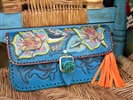 handbag-carmelita tejas clutch,turquoise clutch,tooled leather clutch,embellished purse,turquoise and copper purse,turquoise and leopard purse,handpainted purse,cowgirl chic purse,gypsy cowgirl purse,bohemian cowgirl clutch