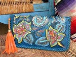 handbag-carmelita tejas clutch,turquoise clutch,tooled leather clutch,embellished purse,turquoise and copper purse,turquoise and leopard purse,handpainted purse,cowgirl chic purse,gypsy cowgirl purse,bohemian cowgirl clutch