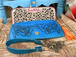 handbag-carmelita tejas clutch,turquoise clutch,tooled leather clutch,embellished purse,turquoise and copper purse,turquoise and leopard purse,handpainted purse,cowgirl chic purse,gypsy cowgirl purse,bohemian cowgirl clutch