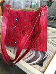 handbag-carmelita tejas tooled leather handbag,embellished tooled leather purse,red tooled leather,red tooled leather purse,red purse,red and turquoise leather purse,red tooled leather handbag with turquoise,boho red tooled purse,cowgirl red and turquoise leather purse,gypsy cowgirl red tooled purse,western tooled purse,carmelita tejas red tooled leather embellished purse